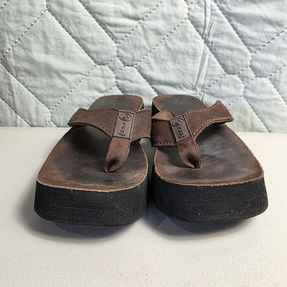 Brown Leather Platform Flip Flop Sandals - Picture 8 of 9